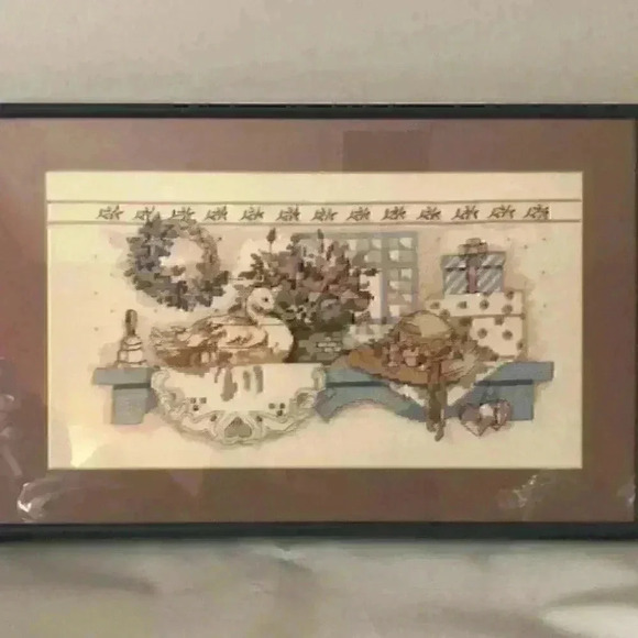 VTG Handmade Cross Stitch Cute Ducks Love Framed e - Picture 1 of 6